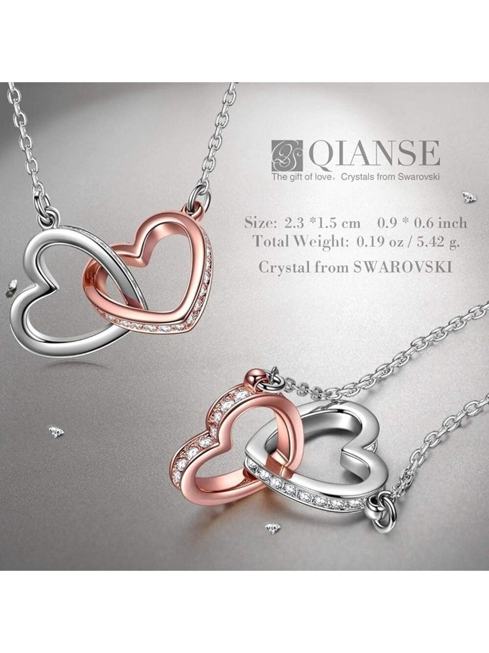 Swarovski Crystals Necklace White and Rose Gold Plated 18 Inch
